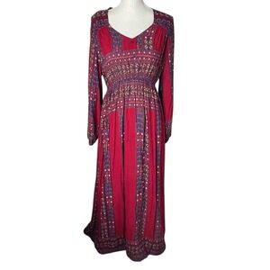 UMGEE USA Red Floral Smocked Waist Maxi Dress Women's Medium